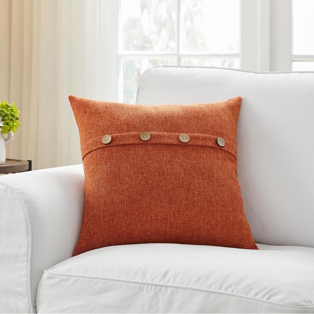 💜Meekio Set of 2 Fall Pillow Covers with Coconut Buttons Size:18X18 - Picture 2 of 5